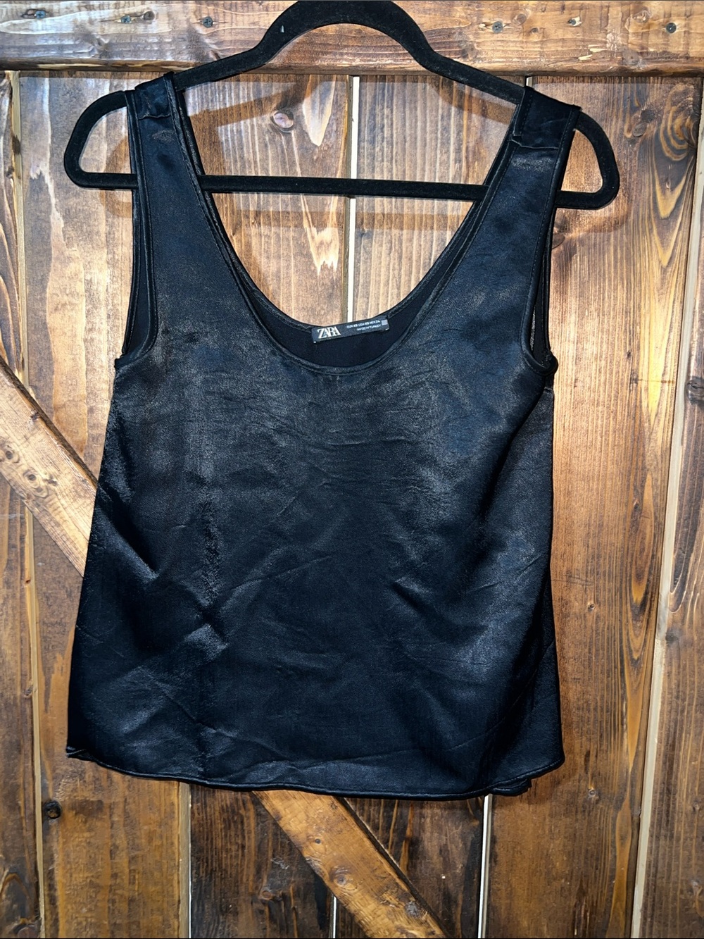 Zara Black Faux Leather Scoop Neck Tank